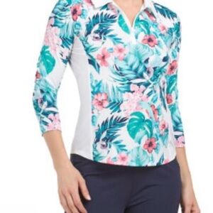Tommy Bahama Golf and Tennis, Tropical Print, 3/4 Sleeve,‎ 1/4 Zip Top, EUC